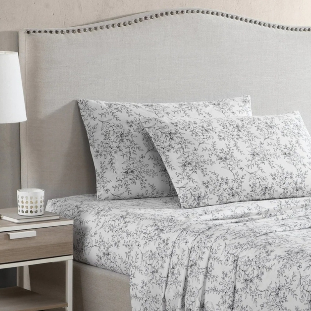 Full Size Sheet Set Stone Cottage Hawley Floral Black and White Floral Pattern